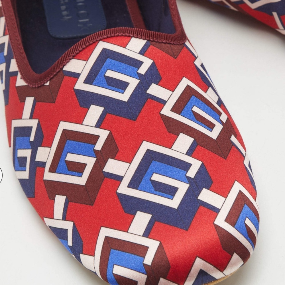 Gucci Red Satin Voyage Geometric G Print Slippers NEW in Box SZ 16 - Picture 7 of 12